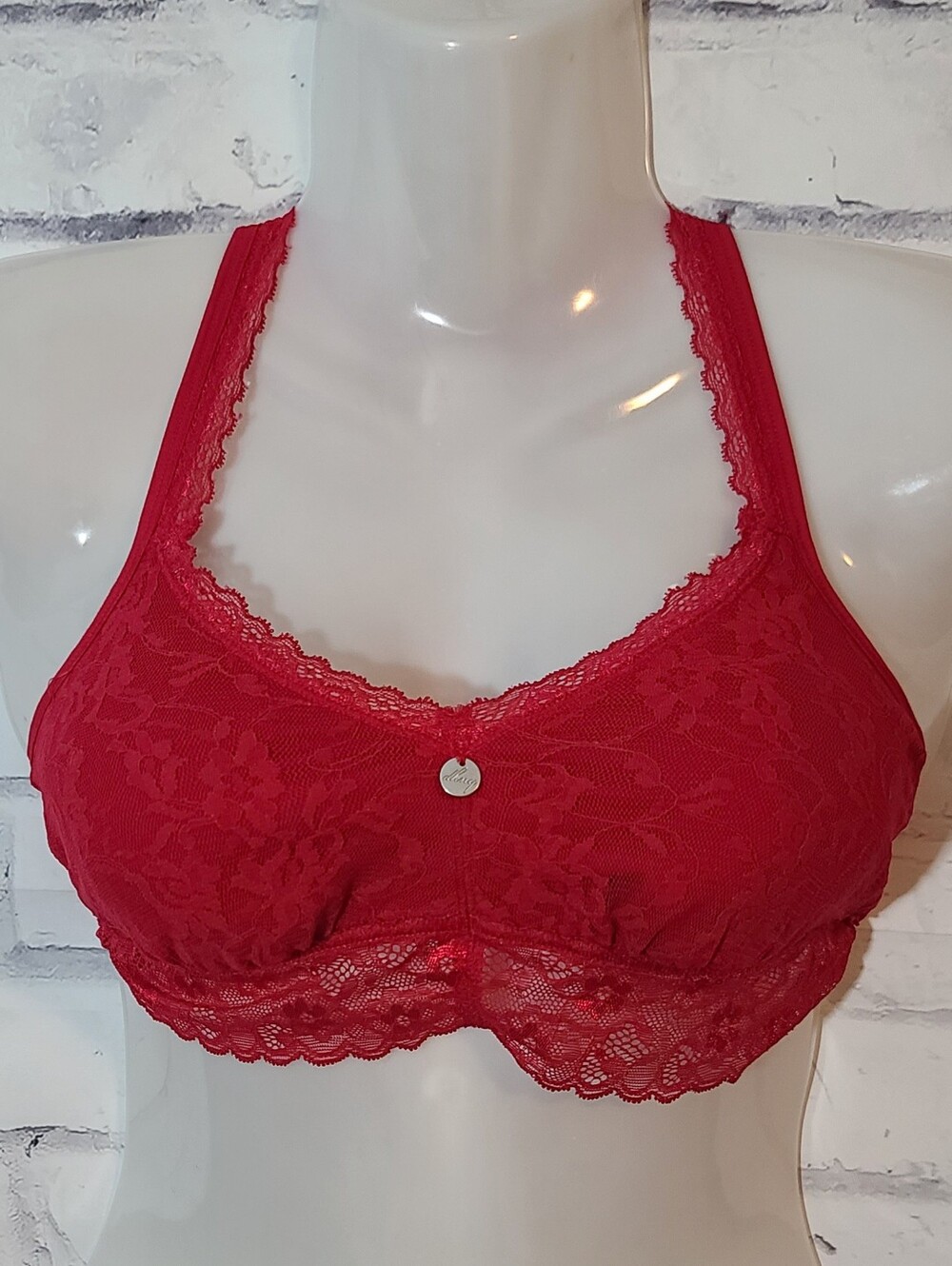 DKNY Red Lace Racerback Wireless Unlined Bralette Bra Size M